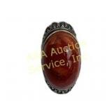 Sterling Silver CFJ Thai Ring with Orange Stone, S