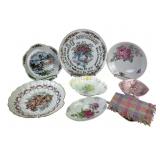 Decorative Porcelain Plates, Bowls, and Pink Doubl