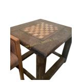 Wooden Chessboard Side Table with Rustic Finish