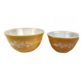 Pyrex 2 Piece Lot Butterfly Gold Mixing Bowls