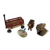Radio Flyer Wagon, Spinning Top, Ceramic Ox Napkin
