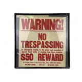 13x13 Framed Vintage Warning, No Trespassing
