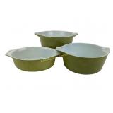 Pyrex Lot Of 3 Green Nesting Bowls & Casserole