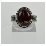 Sterling Silver .925 Ring with Red Cabochon Stone,