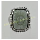 PAJ .925 Sterling Silver Size 7 Jade Ring with Bea