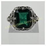 Sterling Silver .925 Ring with Green Stone, Size 6