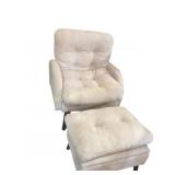 Beige Upholstered Armchair and Ottoman with Storag