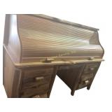 Wood Roll-Top Desk With Cabinet Storage and Drawer