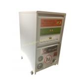 White Drawer Unit With Brewery-Themed Stickers