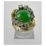 14K Gold Ring with Green Gemstone and Diamond Acce