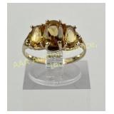 10K Gold Ring with Three Oval Yellow Stones, Size