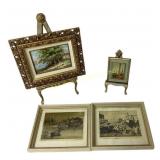 Framed Artworks with Ornate Easels