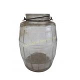 Large Clear Glass Barrel-Shaped Jar with Metal Wir