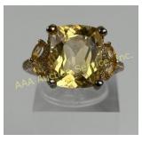 .925 Sterling Silver Ring with Yellow Gemstone, Si