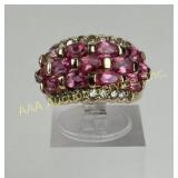 14K Gold Ring with Red Stones, Size 5.5