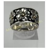 14k and .925 Stamped Floral Band Ring, Size 7