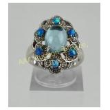 Sterling Silver .925 Ring with Blue Gemstones, Siz