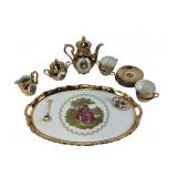 Porcelain Tea Sets with Gold Accents Featuring Ros