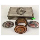 Metal horse jewelry box, some oxidation, leather