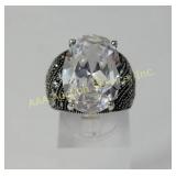 Sterling Silver .925 Thai Ring with Oval-Cut Clear