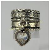 .925 Sterling Silver Ring with Heart Charm, Israel