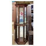 Wooden Corner Curio Cabinet with Glass Panels and