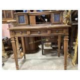 Wooden Writing Desk With Cabinets and Ornate Carvi