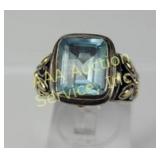 Sterling Silver and 18K Gold Ring with Blue Gemsto