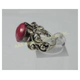 Sterling Silver Ring with Faceted Ruby Gemstone, .