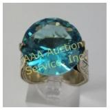 .925 Silver Ring with Blue Faceted Stone, Israel,