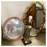 Ornate Gold Tone Mirrors and Decorative Table Lamp