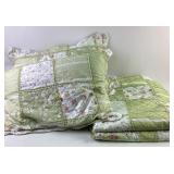 Green and White Floral Patchwork Quilt and Pillow