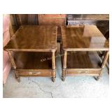 Wooden Side Tables with Drawers and Turned Legs