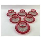 Ruby Flash Glass Tea Cups With Matching Saucers