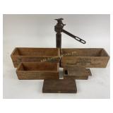 Iron jack stand, cheese boxes: anona old English