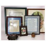 Fenton electric purple ruffled bowl, framed art: p