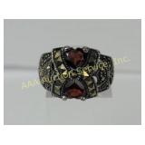 Sterling Silver Ring with Garnet and Marcasite Acc