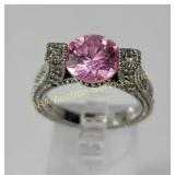 .925 Sterling Silver Ring with Pink Center Stone,