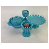 Portieux Blue Opaline Glass Tableware and Candleho