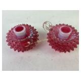 Fenton Cranberry Opalescent Hobnail Glass Candlest