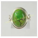 Sterling Silver Ring with Green Turquoise Oval Cab