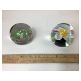 Glass Paperweights Featuring Flower Marked Schneid