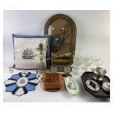 Longaberger Basket, Pewter Bowl, Glassware, Mail O