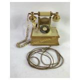 Rotary Dial Telephone With Brass Accents and Wood