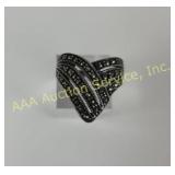Sterling Silver Ring with 6.06 CTW Black Stones, S
