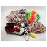 Vintage Clown Outfit, Shoes, Wig, Nose, Horn