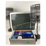 Phillips Magnavox tv, metal table lamps, blood