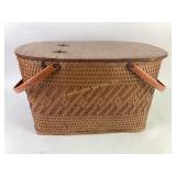 Redmon Woven Picnic Basket with Hinged Wooden Lid