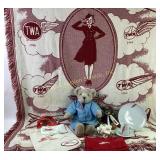 TWA Airline Memorabilia Including Blanket, Teddy B