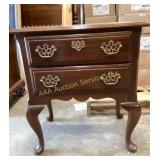 Wooden Two-Drawer Side Table With Brass Hardware